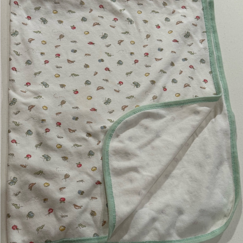 Vintage Lullaby Club Baby Blanket - Garden Bugs Ladybug Snail Bee Green Trim 90s